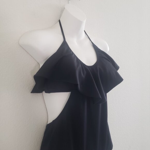 Victoria's Secret One Piece Swimsuit Large Black Cutout Ruffle Romantic Feminine - Picture 3 of 9